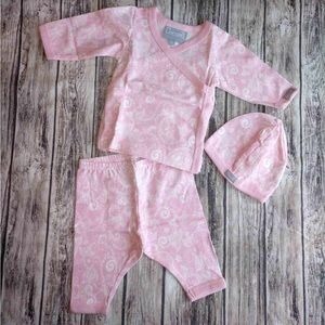 Newborn Coccoli 3 piece damask victorian filigree scrolls pink pajama set